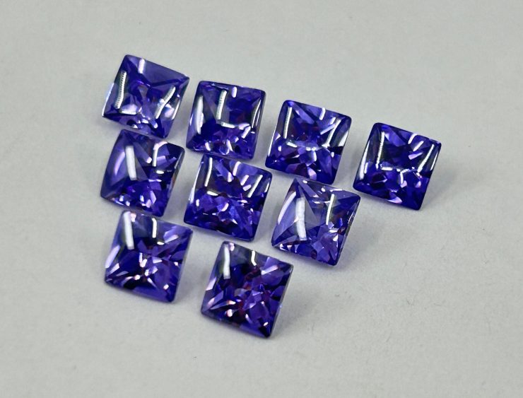 Tanzanite Cubic Zirconia (Synthetic) Buff Top Square Shape Loose Gemstones In 6mm, 8mm & 10mm for Jewellery Making