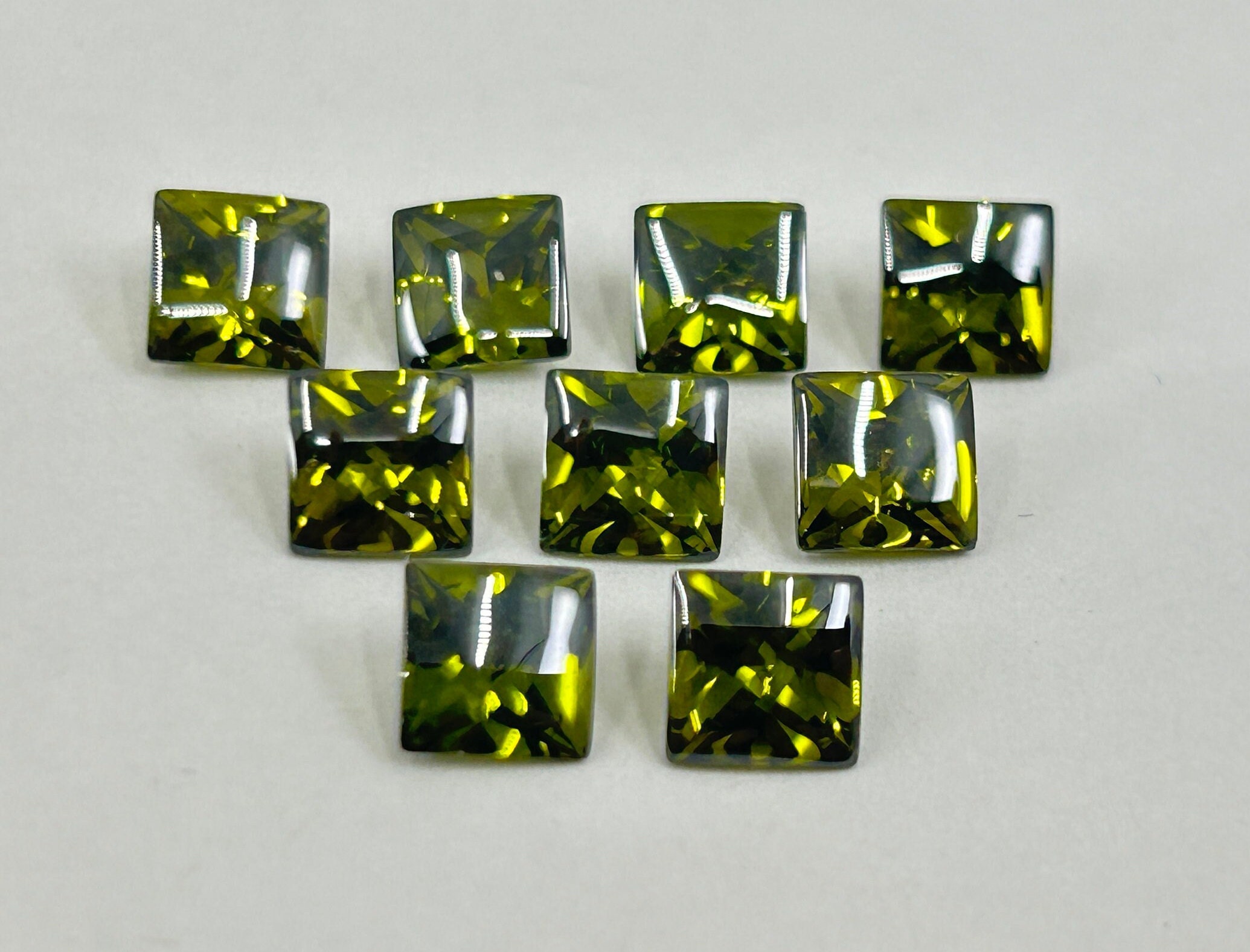 Green Tourmaline Cubic Zirconia (Synthetic) Buff Top Square Shape Loose Gemstones In 6mm, 8mm & 10mm for Jewellery Making