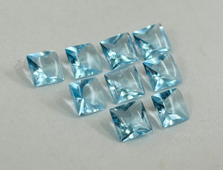 Aquamarine Coloured Glass (Synthetic) Buff Top Square Shape Loose Gemstones in 6mm & 8mm for Jewellery Making