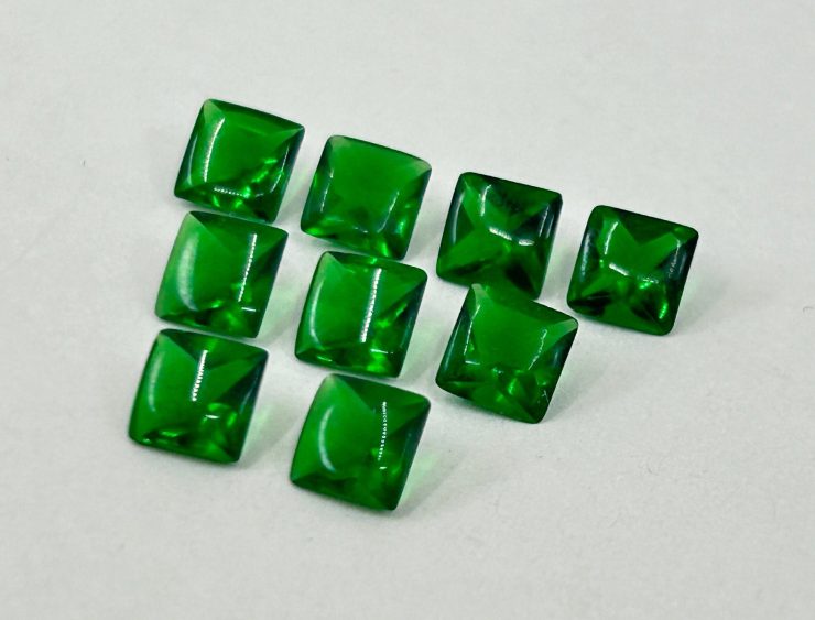 Emerald Coloured Glass (Synthetic) Buff Top Square Shape Loose Gemstones in 6mm & 8mm for Jewellery Making