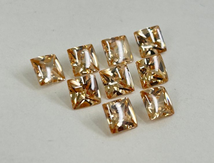 Champagne Cubic Zirconia (Synthetic) Buff Top Square Shape Loose Gemstones In 6mm, 8mm & 10mm for Jewellery Making