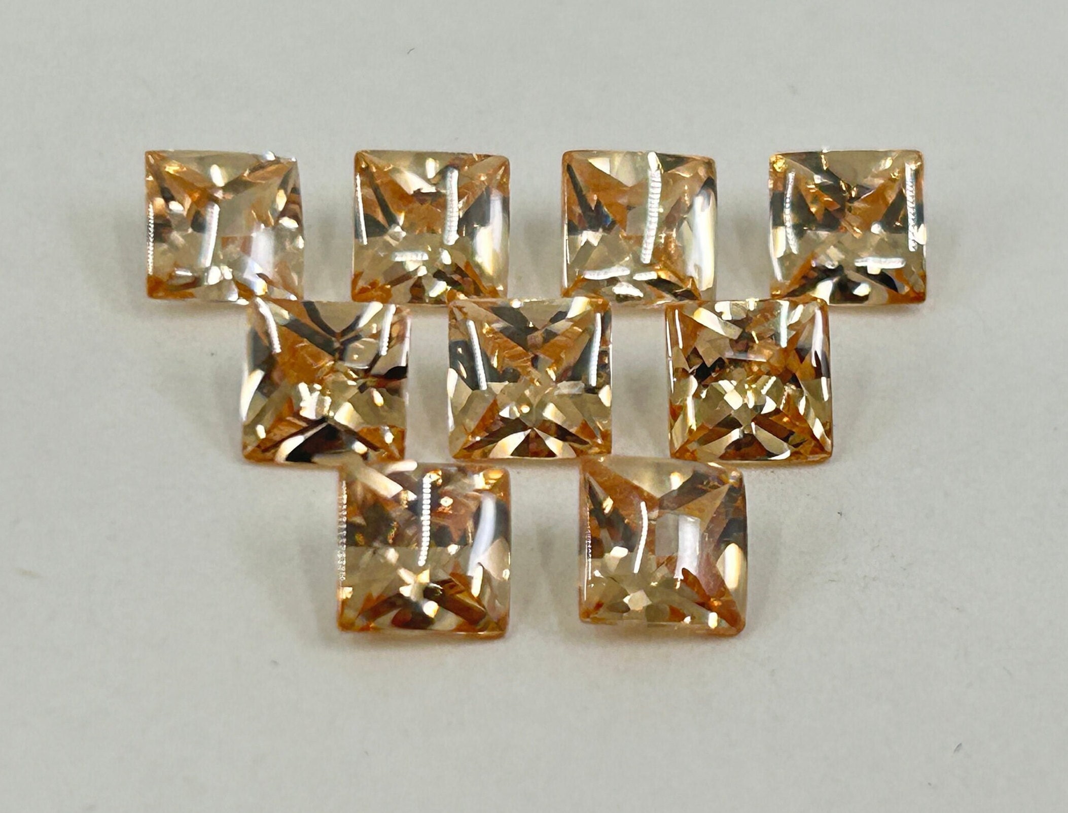 Champagne Cubic Zirconia (Synthetic) Buff Top Square Shape Loose Gemstones In 6mm, 8mm & 10mm for Jewellery Making