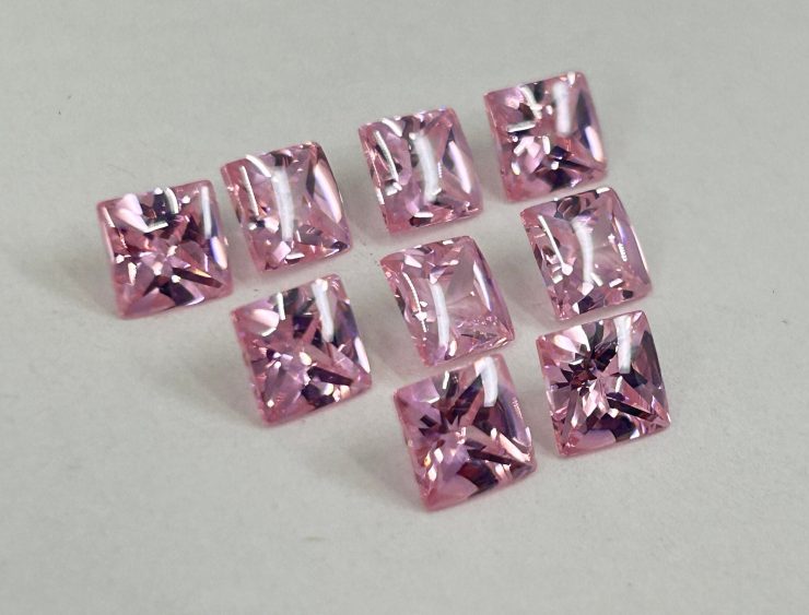 Pink Cubic Zirconia (Synthetic) Buff Top Square Shape Loose Gemstones In 6mm, 8mm & 10mm for Jewellery Making