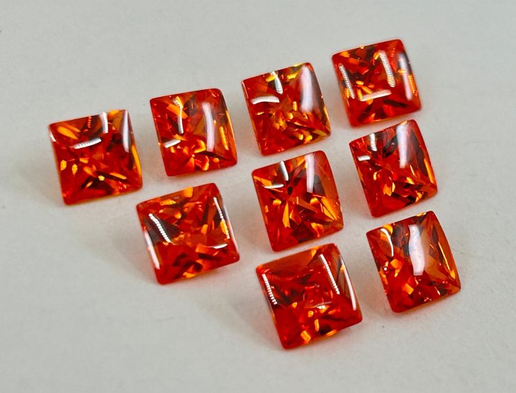 Tangerine Cubic Zirconia (Synthetic) Buff Top Square Shape Loose Gemstones In 6mm, 8mm & 10mm for Jewellery Making