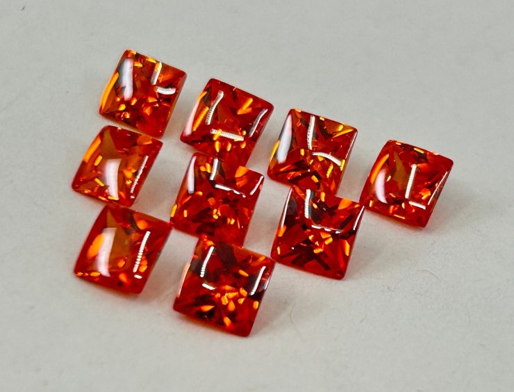 Tangerine Cubic Zirconia (Synthetic) Buff Top Square Shape Loose Gemstones In 6mm, 8mm & 10mm for Jewellery Making