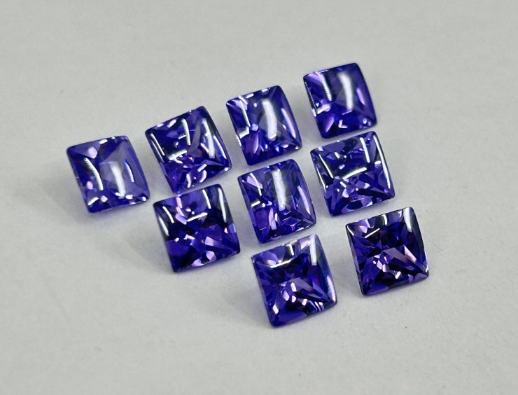 Tanzanite Cubic Zirconia (Synthetic) Buff Top Square Shape Loose Gemstones In 6mm, 8mm & 10mm for Jewellery Making