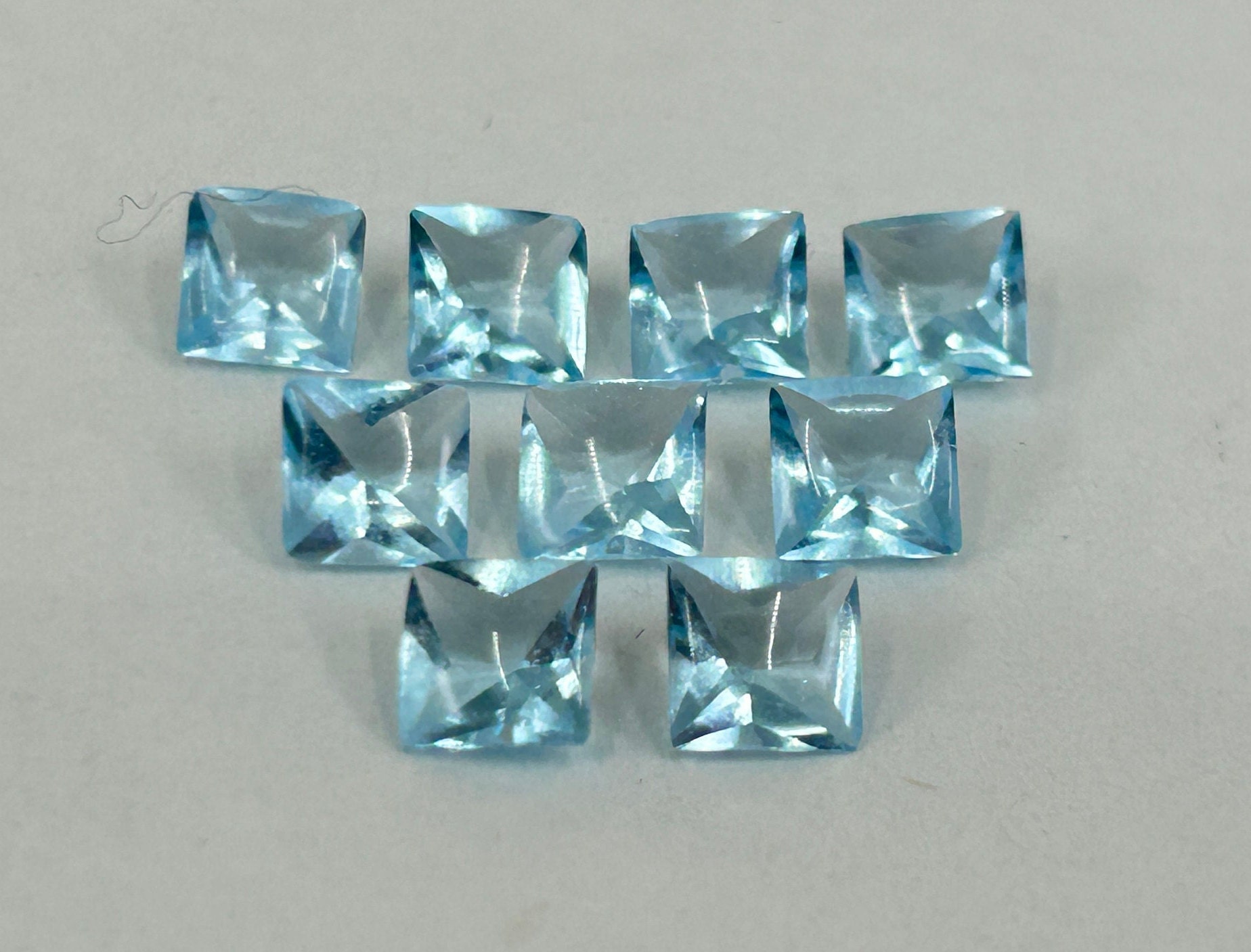 Aquamarine Coloured Glass (Synthetic) Buff Top Square Shape Loose Gemstones in 6mm & 8mm for Jewellery Making