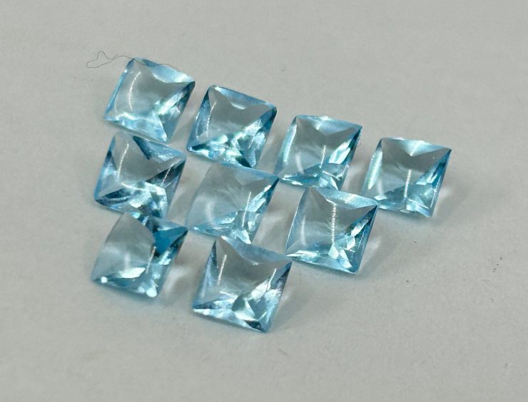 Aquamarine Coloured Glass (Synthetic) Buff Top Square Shape Loose Gemstones in 6mm & 8mm for Jewellery Making