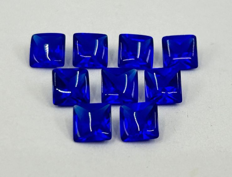 Sapphire Coloured Glass (Synthetic) Buff Top Square Shape Loose Gemstones in 6mm, 8mm & 10mm for Jewellery Making