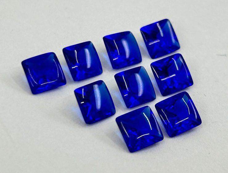 Sapphire Coloured Glass (Synthetic) Buff Top Square Shape Loose Gemstones in 6mm, 8mm & 10mm for Jewellery Making