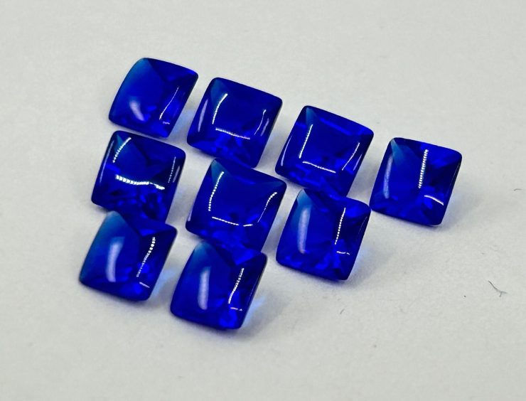 Sapphire Coloured Glass (Synthetic) Buff Top Square Shape Loose Gemstones in 6mm, 8mm & 10mm for Jewellery Making