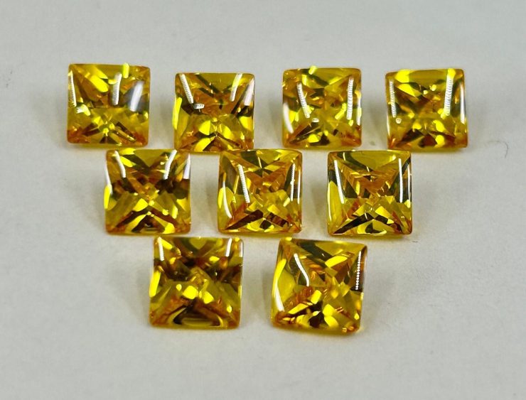 Citrine Cubic Zirconia (Synthetic) Buff Top Square Shape Loose Gemstones In 6mm, 8mm & 10mm for Jewellery Making